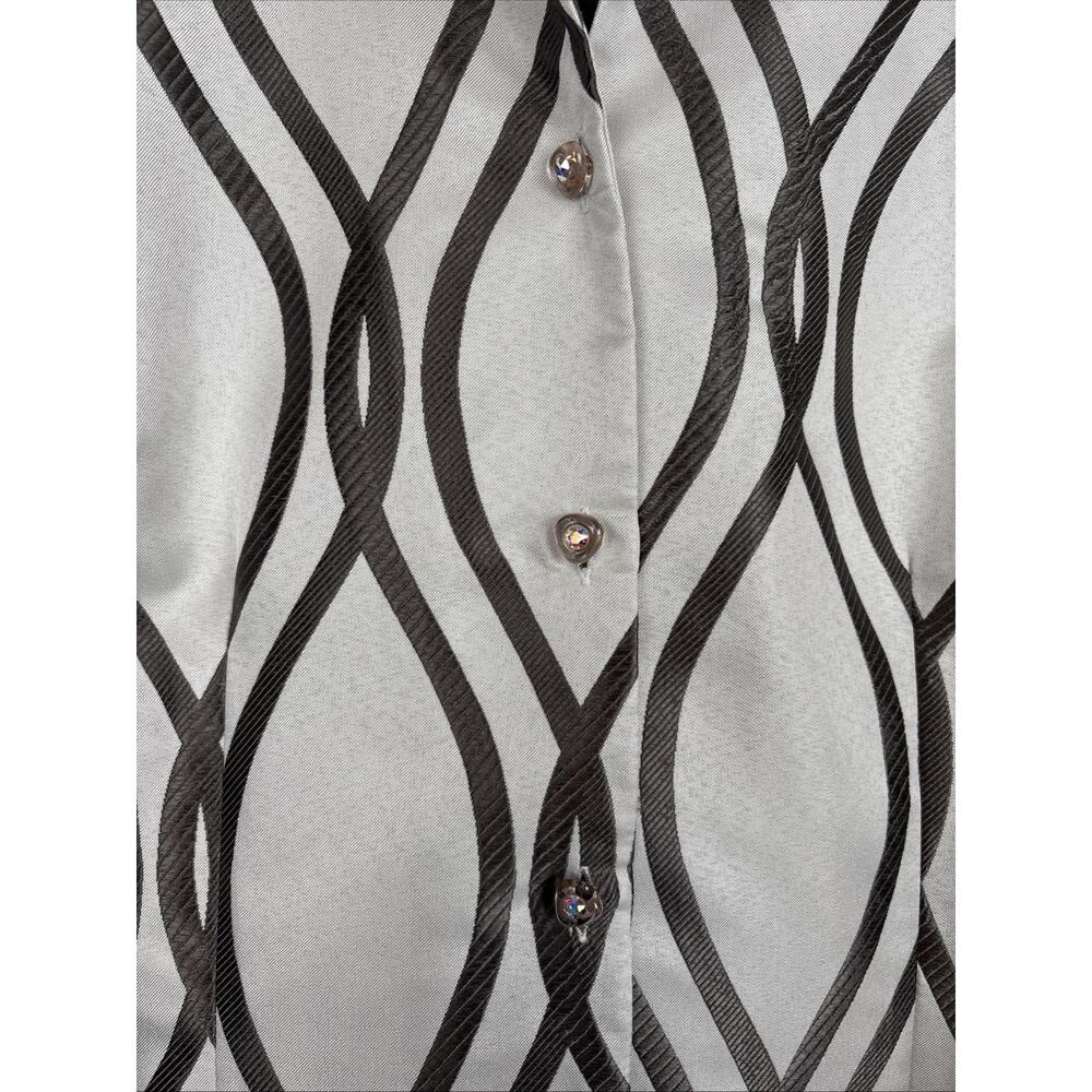 Connie Roberson Silk Geometric Print Blazer Jacket Medium White Jewel Buttons - Picture 6 of 13